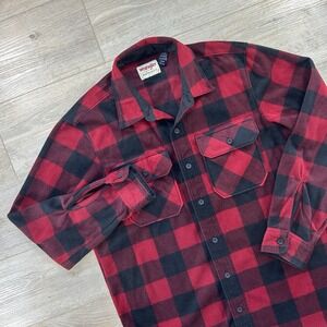 Wrangler Men's Medium Black & Red Fleece Flanker Shirt Thick & Soft Cowboy